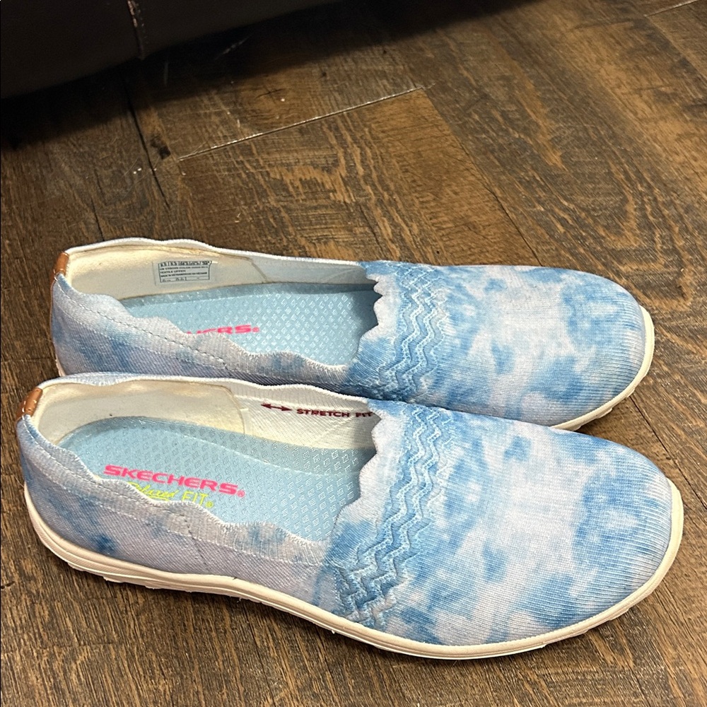 Skechers Knit Scalloped Slip-On Shoes Reggae Fest Umpire Blue‎ Size 8.5 Cloud